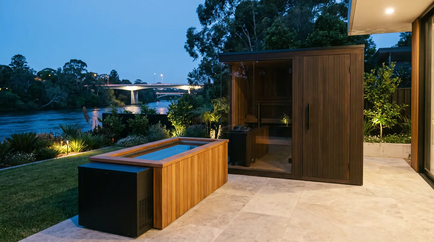 Sauna dan ice bath kayu jati terpasang di Jakabaring, Palembang
