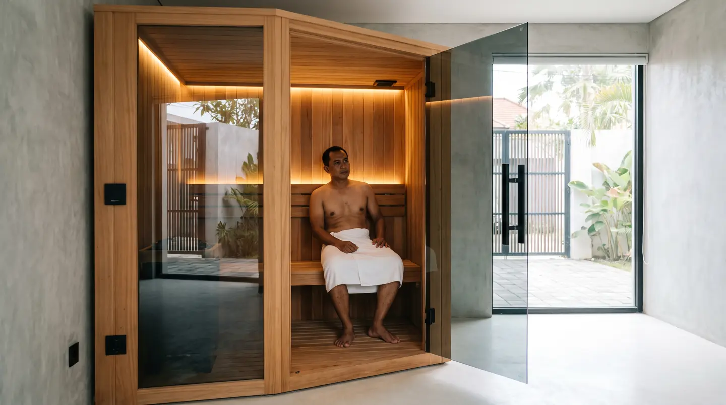 Sauna portable prefab 2 orang di kamar cadangan rumah Palembang