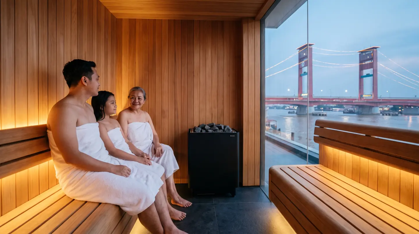 Interior ruang sauna kering 4 orang untuk keluarga di Palembang